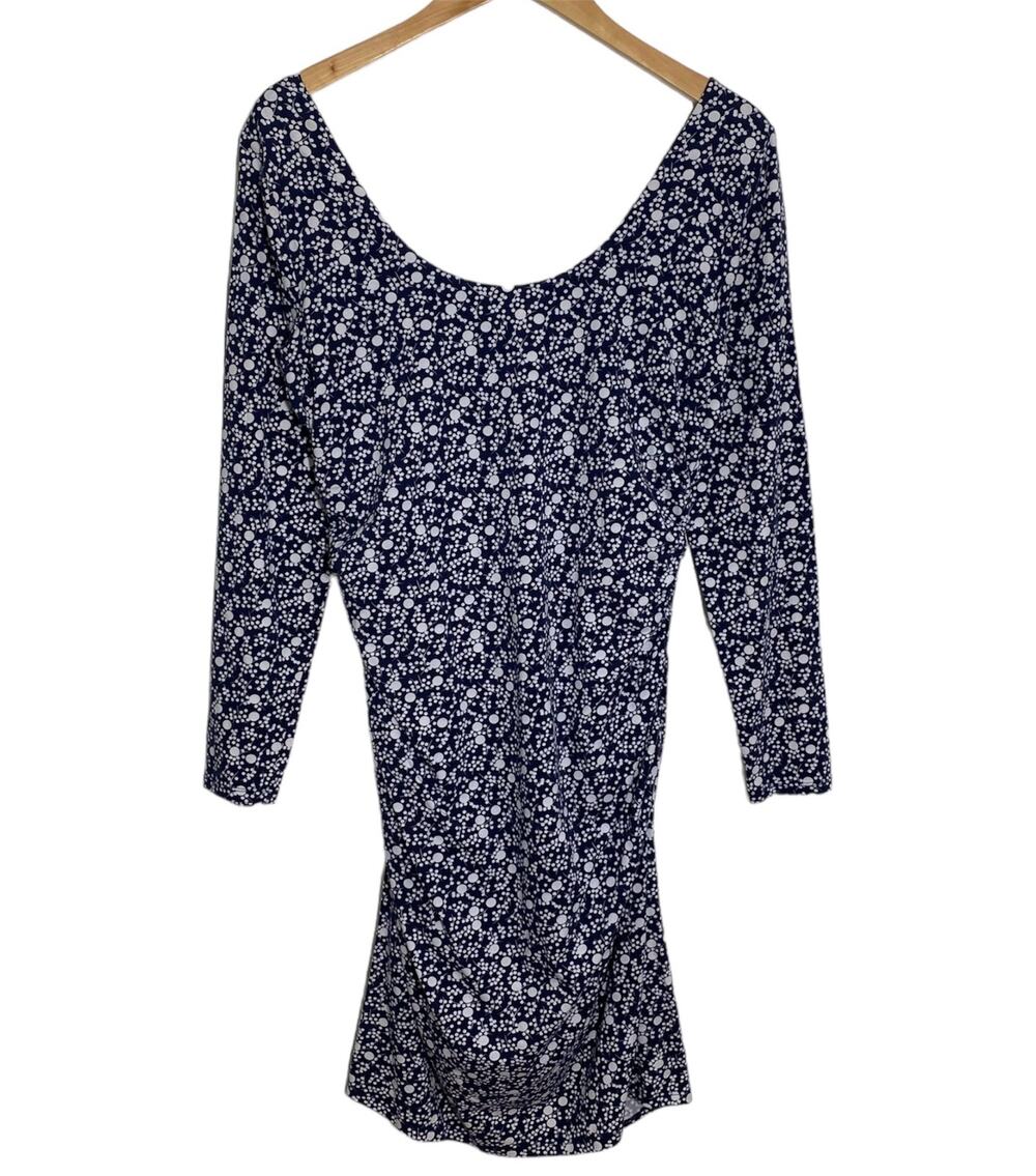 Boden Side Ruched Blue White Long Sleeve Dress Jersey Knit Women’s Size 14 R